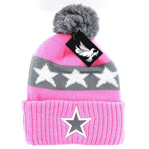 WB689 STAR , POM BEANIE - PINK(GREY)