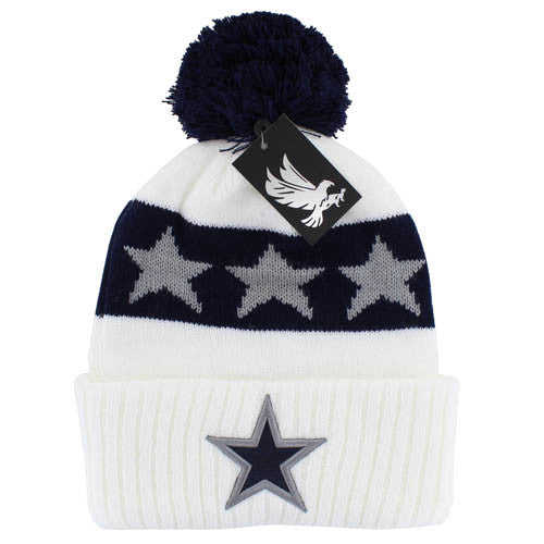WB689 STAR , POM BEANIE - WHITE(NAVY)