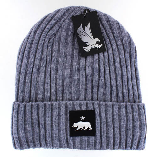 WB700 CALI BEAR , SILVER PATCH, FUR LINED BEANIE - HEATHER GREY