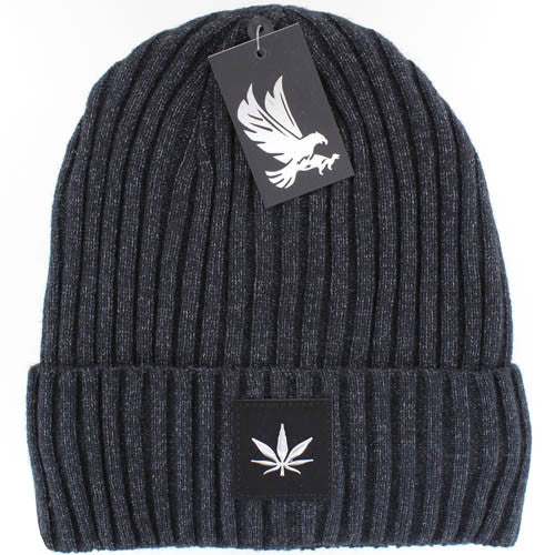 WB700 MARIJUANA , SILVER PATCH, FUR LINED BEANIE - CHARCOAL